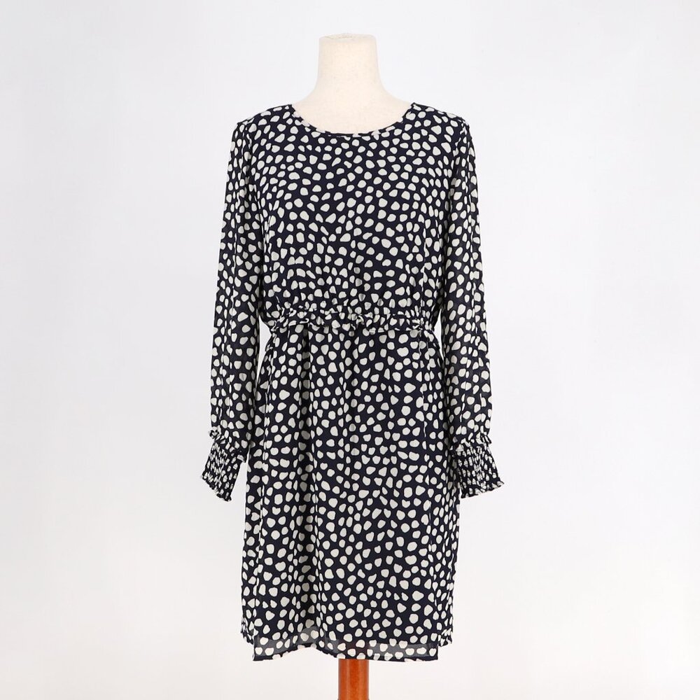 J.CREW Printed Long-sleeve Fitted Dress Navy Ivory Size 10